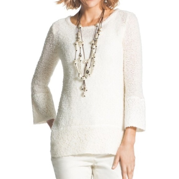 Chico's Sweaters - Chico’s NEW Jasmine Lace Trim Wool Blend Pullover Sweater Sz M